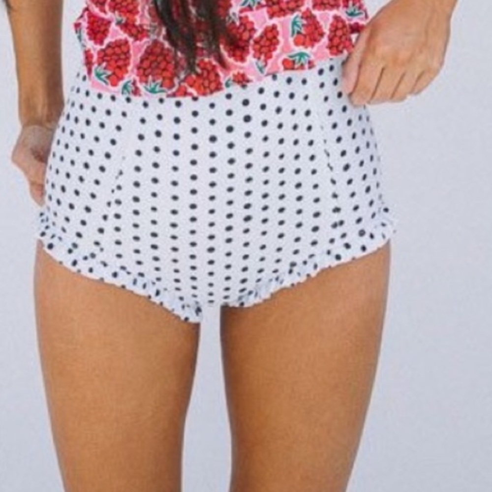 Large polka dot ruffle swim bottoms
